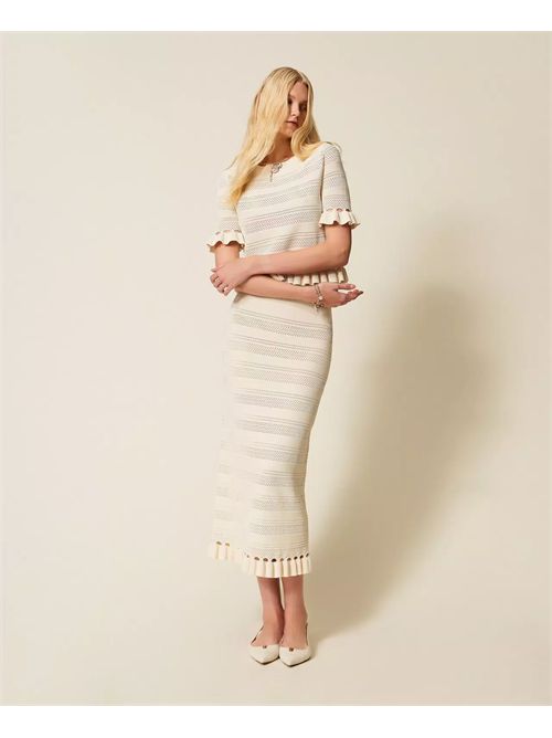 Gonna longuette in maglia con volant